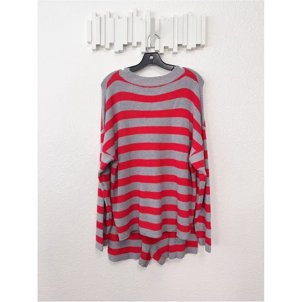 Miss Sparkling Two Pieces Striped Long Sleeve Comfy Lounge Set Gray Red NWOT - Image 4