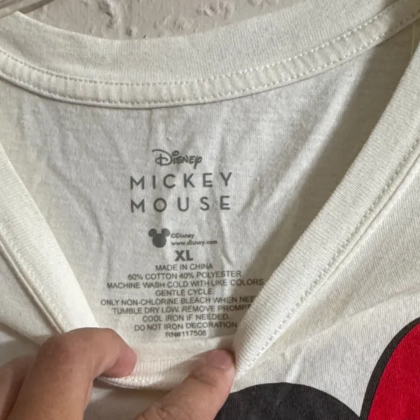Disney Cream Tee with Mickey and Minnie in Red and Black - Image 3