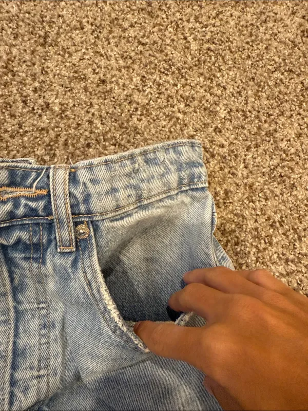 Zara Light Blue Washed Distressed Denim Shorts - Image 2