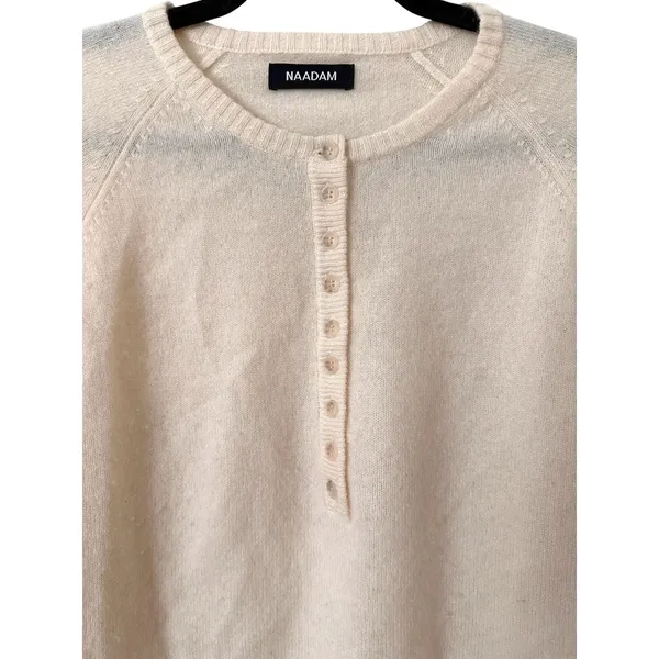NAADAM Cashmere Quarter Button Sweater Ivory Large White - Image 6