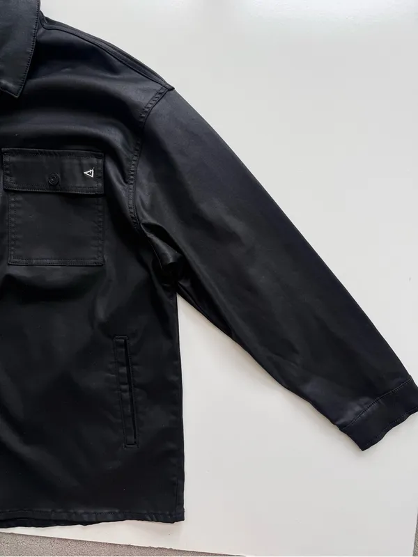 HIDDEN Los Angeles Abbey Coated Oversized Black Shirt Jacket Size Large - Image 6
