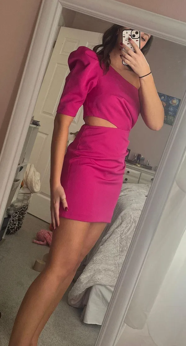 DO + BE pink One Shoulder Mini Dress - Image 2