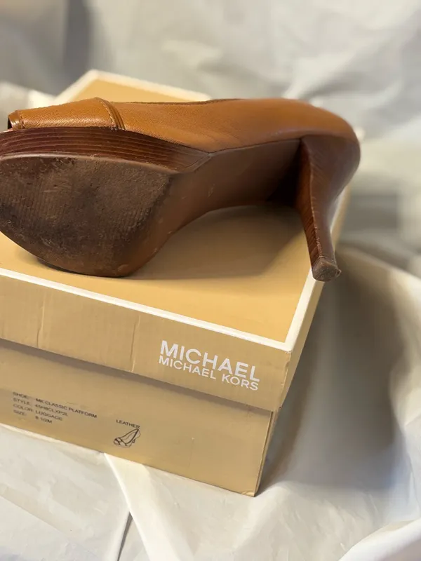 Michael Kors Cognac Leather Peep-Toe Platform Pumps - Image 7