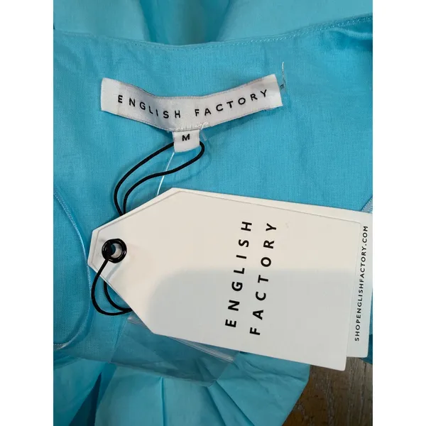 English Factory NWT V-Neck Button Down Babydoll Dress Puff Sleeve Blue Sz Medium - Image 5