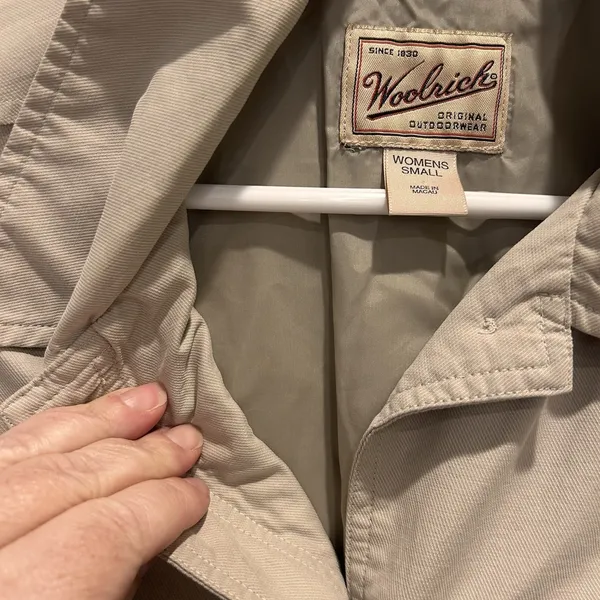 Woolrich Womens Safari Field Jacket Tan Beige Cotton Blend Belted Size Small - Image 8