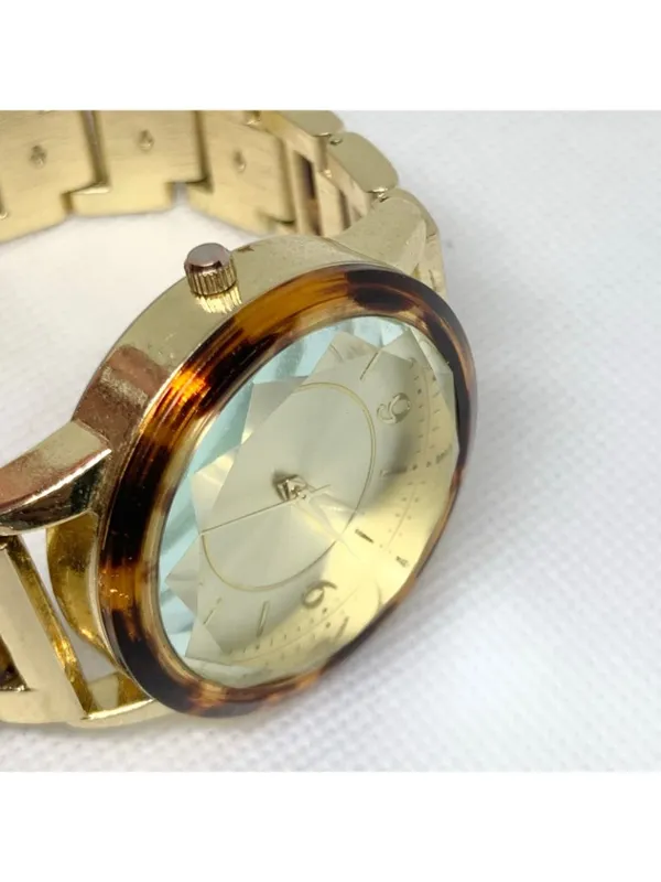 Gold tone tortoiseshell style women watch 38mm quartz analog up to 7.5” running - Image 4