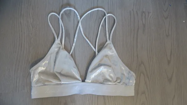 PINK Victoria's Secret velvet bralette strappy back love pink on bottom band in gray and white size medium. - Image 2
