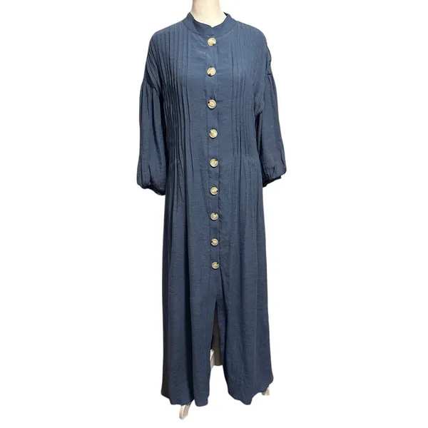Mare Mare x Anthropologie Size L Button Front Maxi Dress Dusty Blue Pockets - Image 2