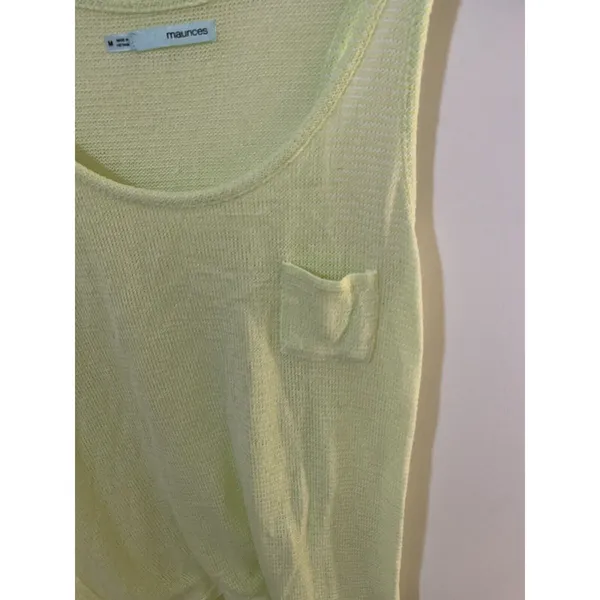 Maurices Womens Size M Sweater Tank Top Shirt Neon Yellow High Low Open Knit - Image 2
