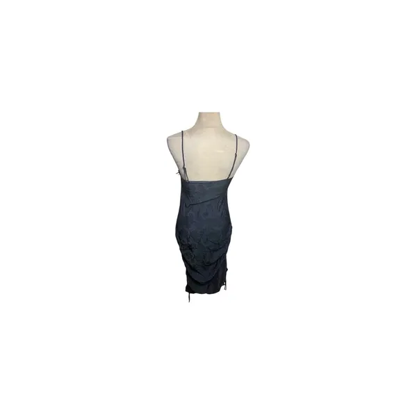 Lena Ruched Drawstring Slip Dress Navy Blue Floral Print Spaghetti Strap‎ Size S - Image 2