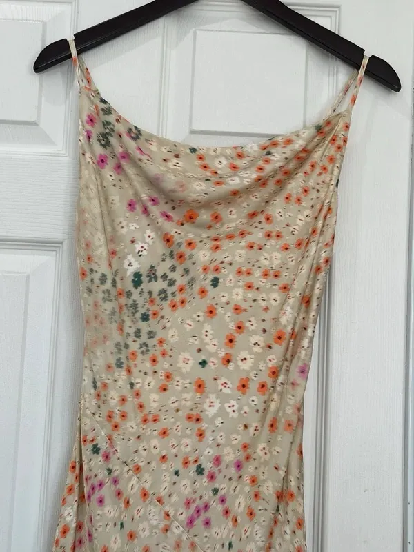 Floral Cowl Neck Satin Slip Midi Dress XS - Image 3