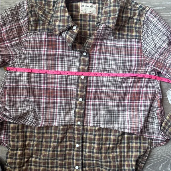 NEW Free People Layer it Up Plaid Flannel Snap Down Top Medium - Image 9