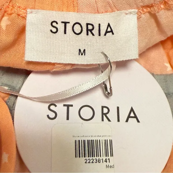 Storia Star Patchwork Polka Dot Tie Waist Romper Orange Yellow Grey‎ Size Medium - Image 4