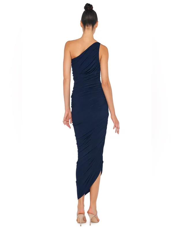 Norma Kamali Diana Gown Ruched One Shoulder Maxi Dress True Navy Blue Size XS - Image 4