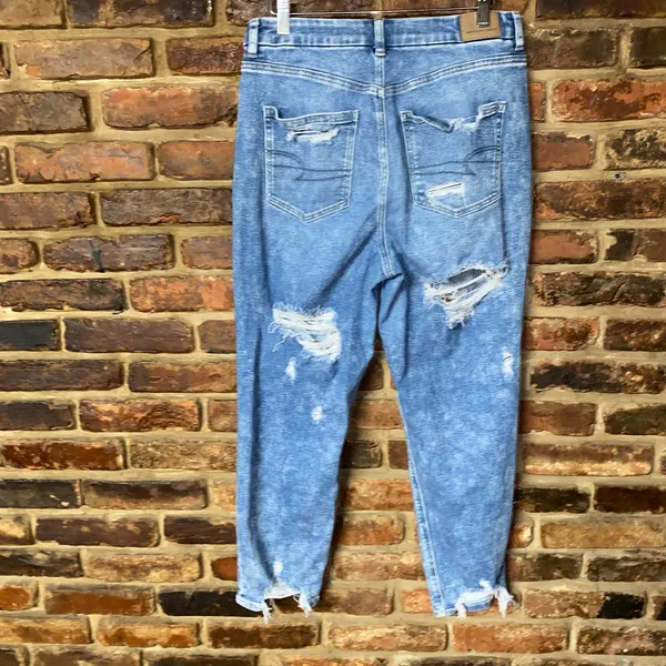 American Eagle Blue Distressed Denim Curvy Mom Jeans Women's Size 10 Short - Image 4