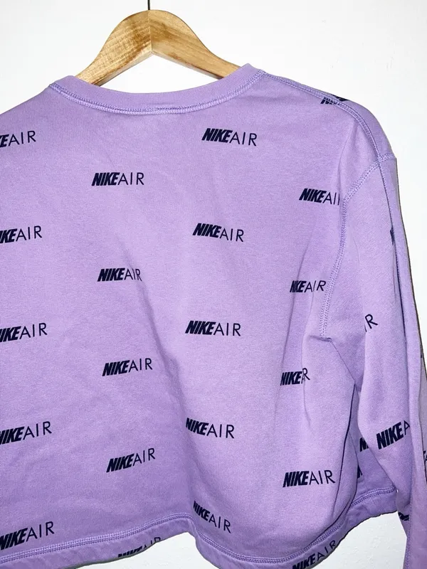 Nike Air purple cotton blend crop long sleeve spell out women's crewneck - Image 9