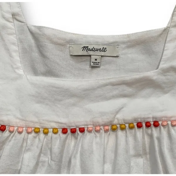 Madewell‎ White Cotton Pom PomTrim Blouse Medium Boho Festival Butterfly Top - Image 11