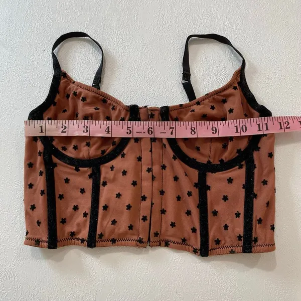 Brown Sheer Mesh Floral Corset Bustier Top Size S Coquette Fairycore - Image 5