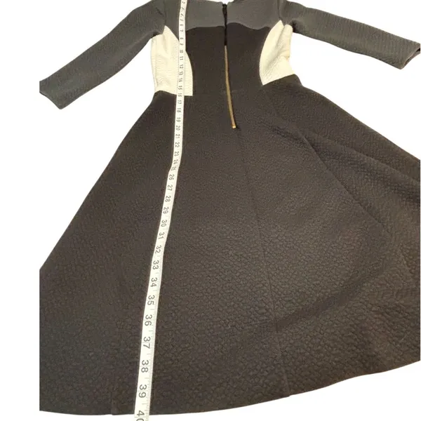 Boden Black White Colorblock Quilted Textured Fit & Flare Dress 3/4 Sleeve 4 - Image 2