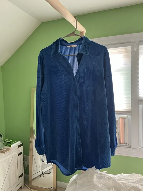 Blue Velvet button up shirt/dress - Image 2