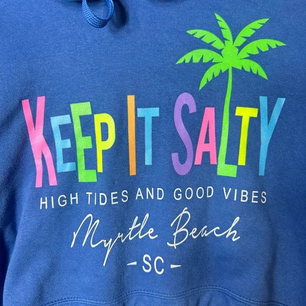 Myrtle Beach Hoodie Womens XL Blue Keep It Salty Long Sleeve‎ Drawstring Hem - Image 3