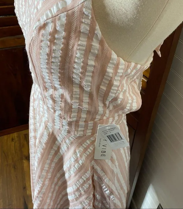 City Vibe Stripe Bow Fit & Flare Pink Dress - Image 5