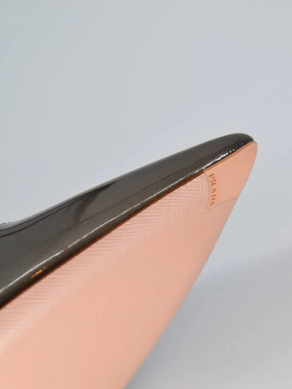 Prada Ombre Patent Leather Pointed Toe Pumps Grey Tan Bronze 37 - Image 8