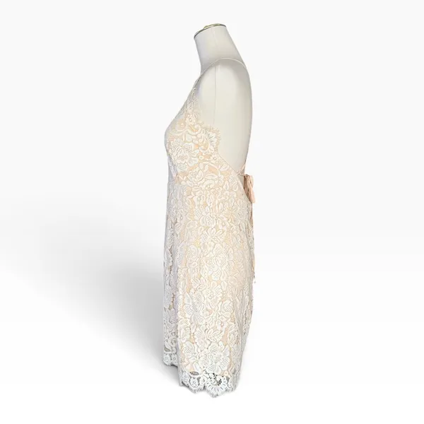 Dress Forum L Ivory Lace Open Back Cocktail Occasion Dress Wedding Halter Mini - Image 7