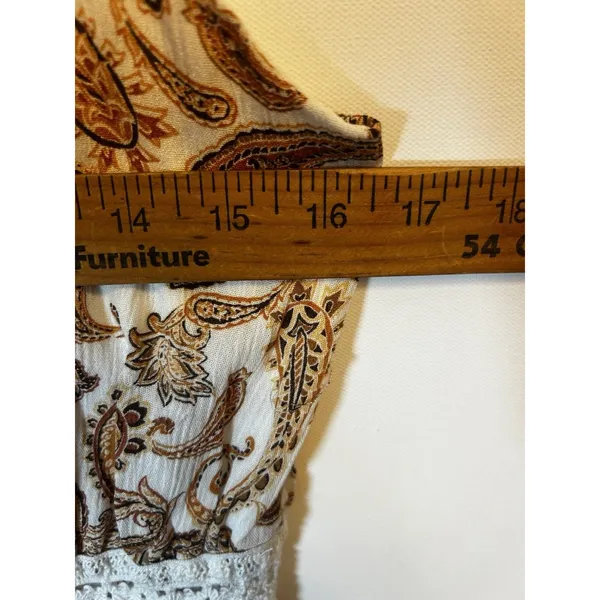 Justify XL Cream Brown Paisley Rayon Crochet Waist Sleeveless Boho Jumper Dress - Image 4