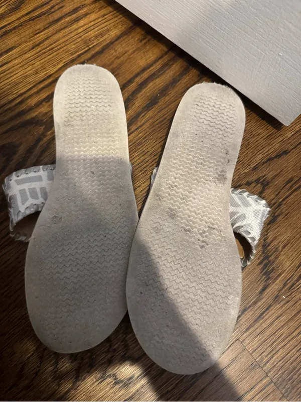 Jack Rogers White and Silver Patterned Leather Slide Sandals - Image 4