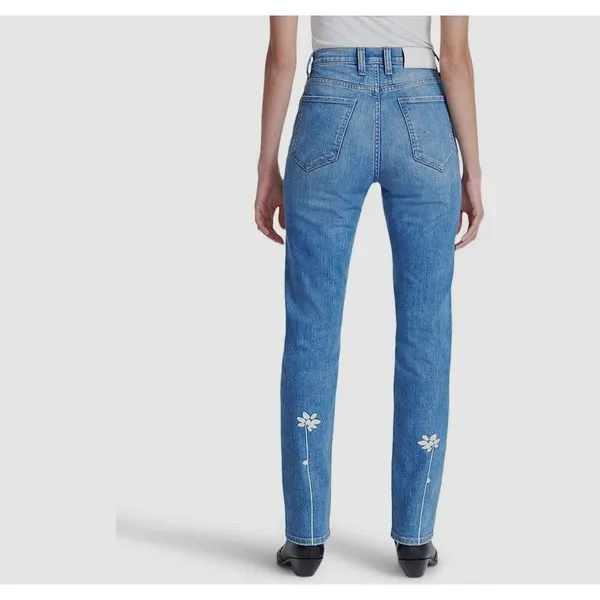 7 For All Mankind Easy Slim‎ Jeans Womens 27 Light Blue Floral High Rise - Image 3