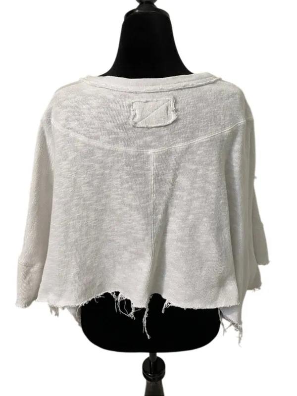 Free People We The Free Distressed Crop Knit Top White M Raw Edge OB2187895 - Image 6