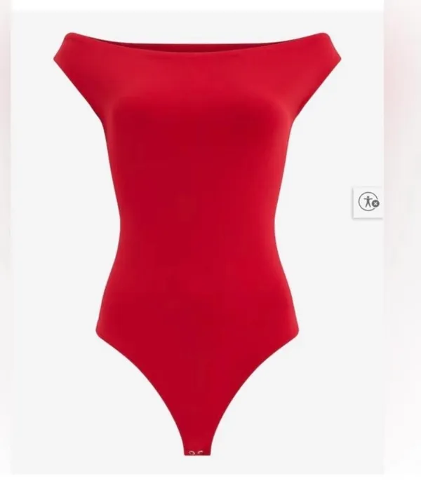 New With Tags Express Body Contour High Compression Off The Shoulder Bodysuit Lipstick Red Size XL - Image 2