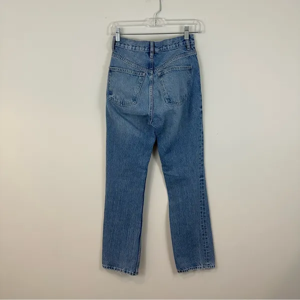 Zara Medium Wash Straight-Leg Blue Jeans Raw Hem Size 0 Women's - Image 5