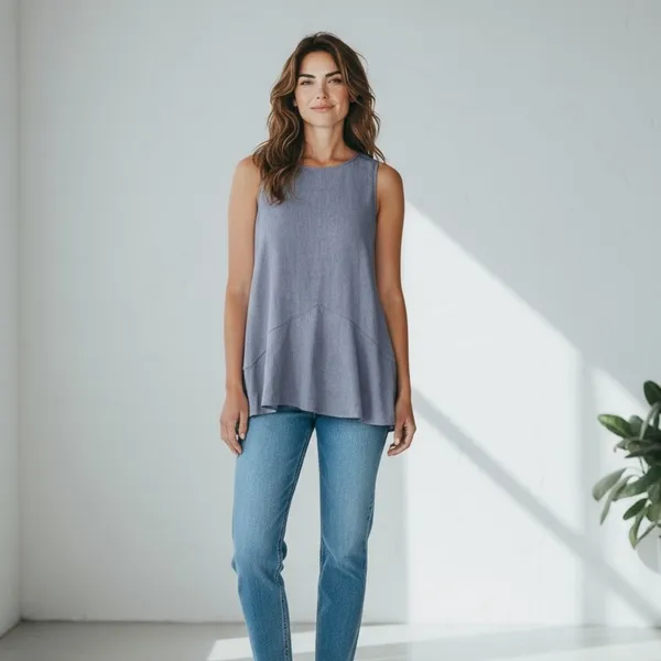 Derek Lam 10 Crosby Chambray Blue Sleeveless Asymmetrical Hem Tank Top 6 - Image 6
