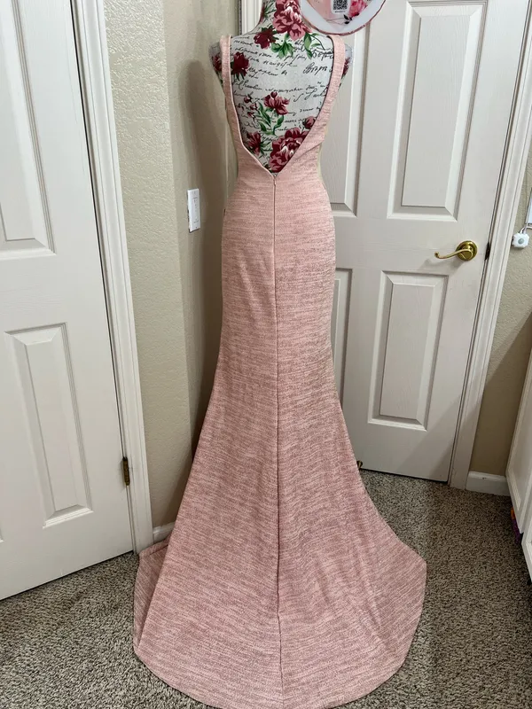 NWT Jovani 45811 Glitter Plunging V-Neck Mermaid Prom Gown Rose Gold Size 2 - Image 7
