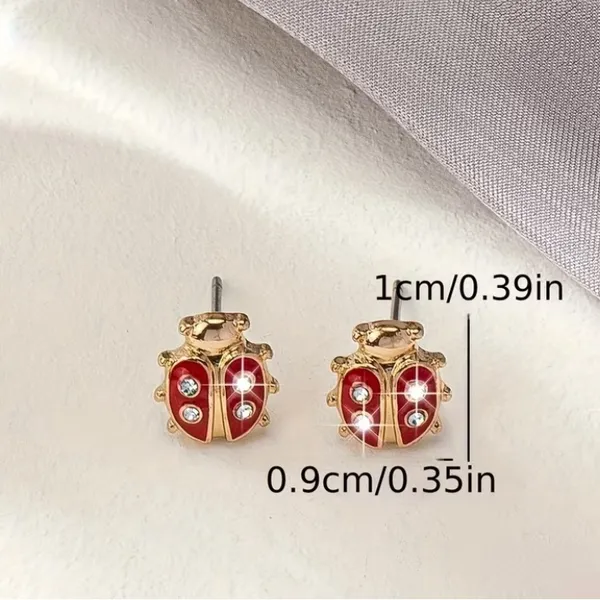 Red Ladybug Earrings with Gold Accents - Image 4