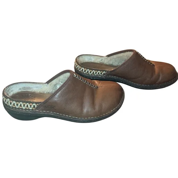 UGG Australia Kohala Leather Clogs Mules Brown Shearling Lined 8 Gorpcore‎ Boho - Image 3