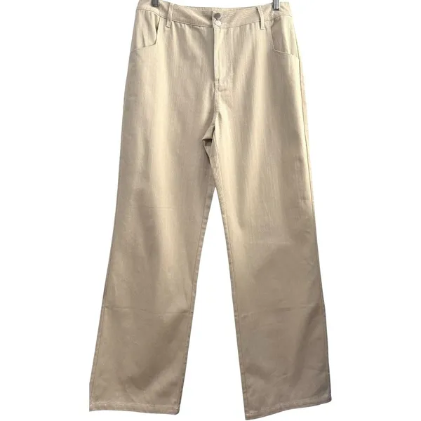 WHITE FOX Power Play Wide Leg Mid Rise Pants‎ Tan / Oatmeal Medium - Image 2