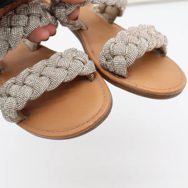 A New Day Slide Sandals Womens 8 Braided Rhinestone Silver Tan Flat Excellent - Image 9
