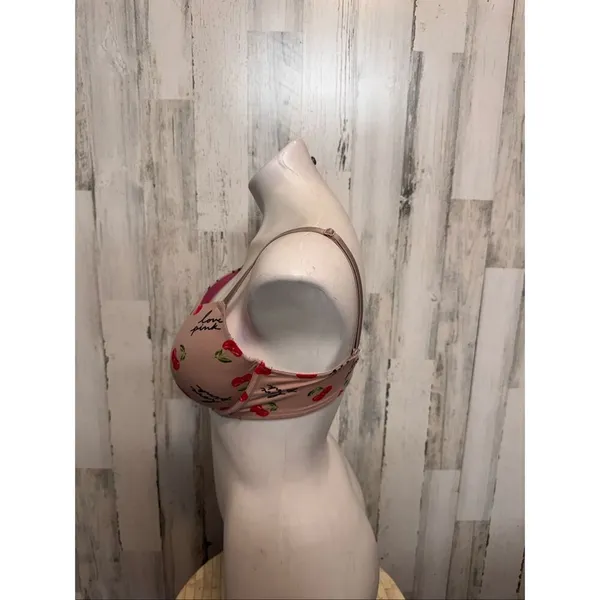 Victoria’s Secret Pink Cherry Print Push Up Bra Love Pink 34D - Image 2