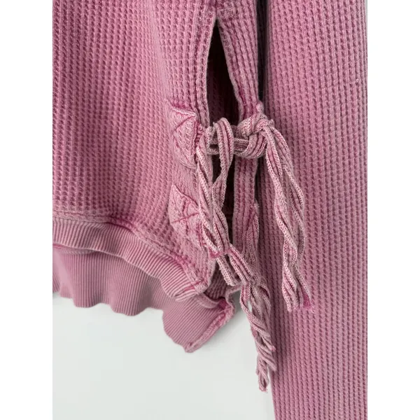 Free People FP One Interlaken Thermal Top Pink Cropped Lace-Up Sides Boho L - Image 5