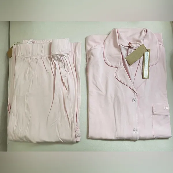 SKIMS NWT Sleep Long Sleeve Soft Pajama Set Pink Bloom Size XL - Image 5