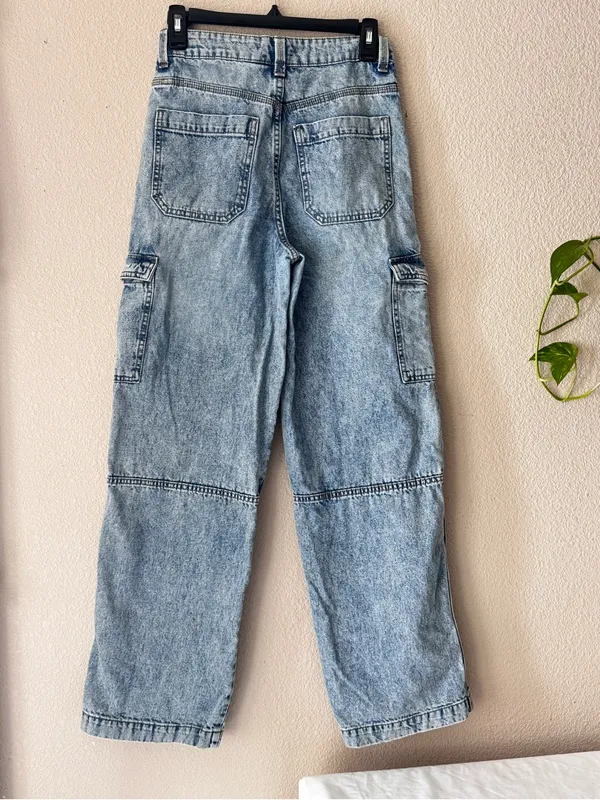 H&M Light Blue Wide-Leg Cargo Jeans - Image 2
