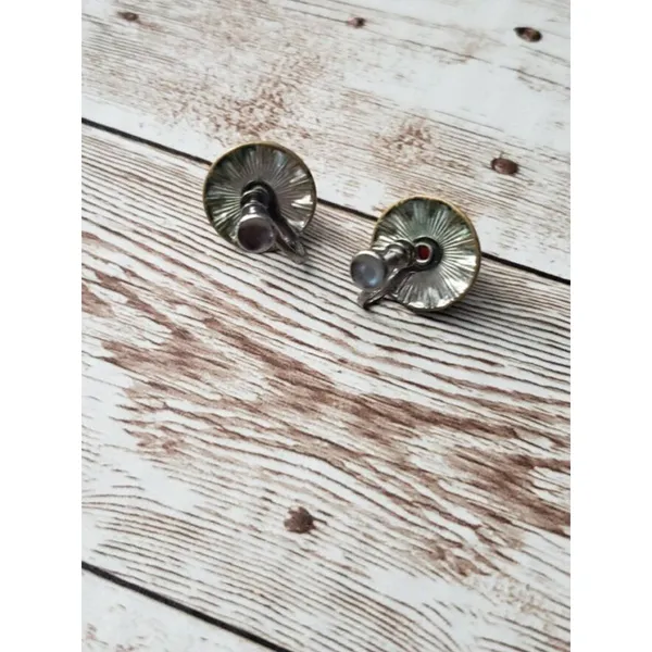 Vintage Screw On Earrings - Orange with Clear Gem 5/8" Retro - Image 5