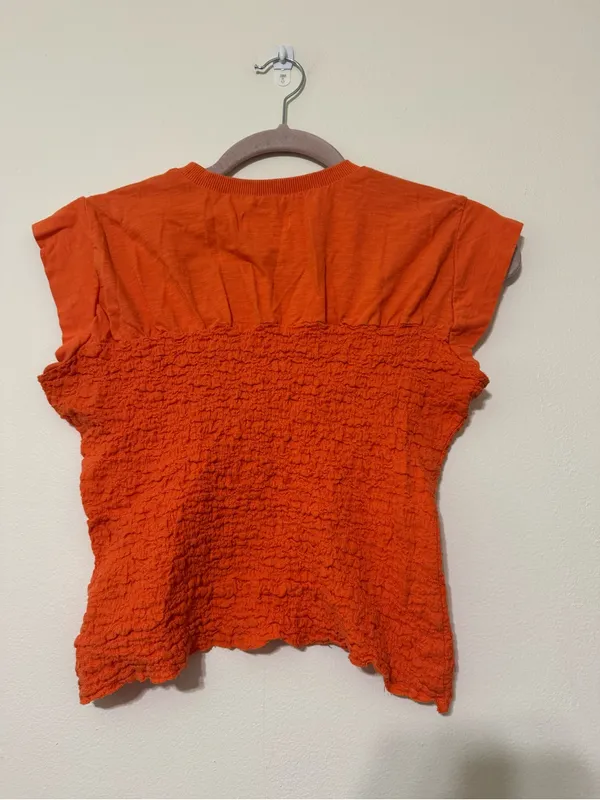 Anthropologie Maeve Smocked Muscle Orange Top - Image 3