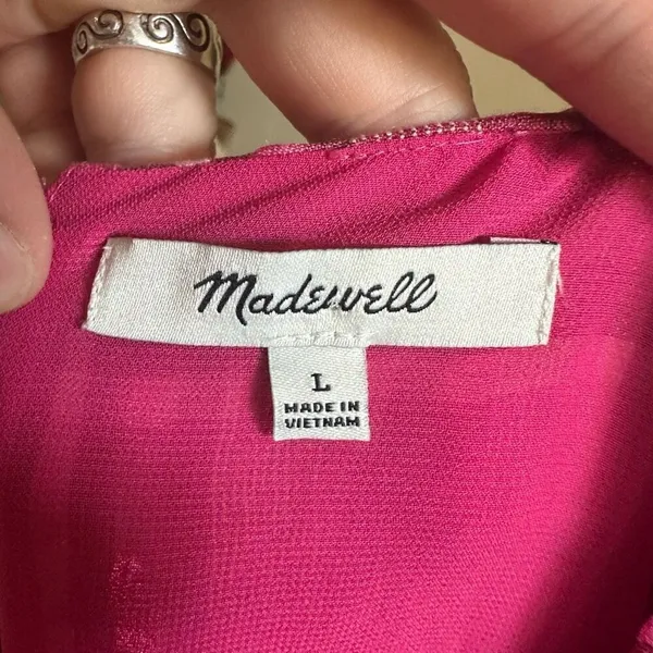 Madewell pink plaid semi sheer lined L puff sleeve blouse - Image 3