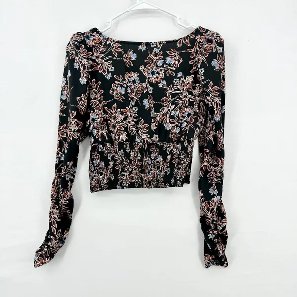 Free People Santiago Print Scoop Neck Smocked Crop Blouse Size XS‎ - Image 4