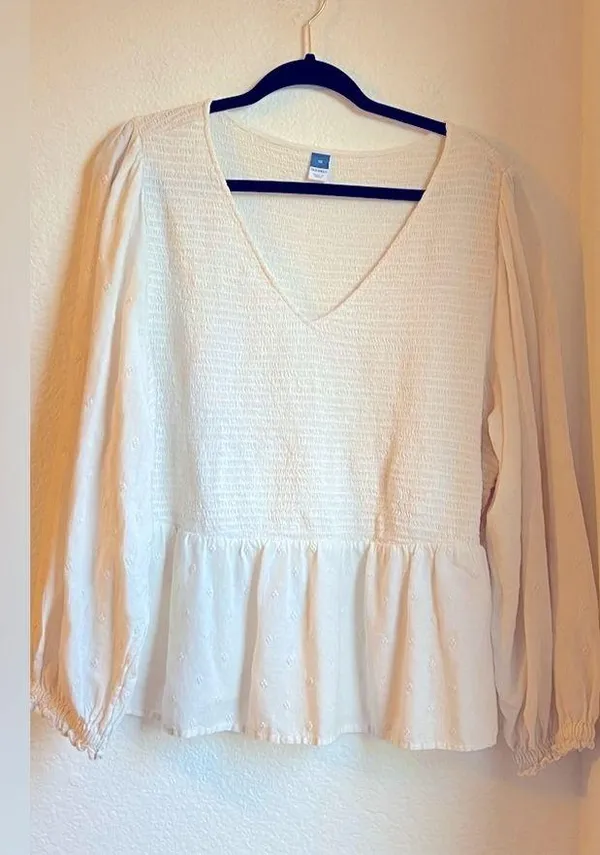 Long-Sleeve Smocked Embroidered Blouse - Image 2
