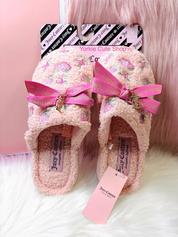 New Juicy Couture Blush Pink Strawberry Slippers - Image 4